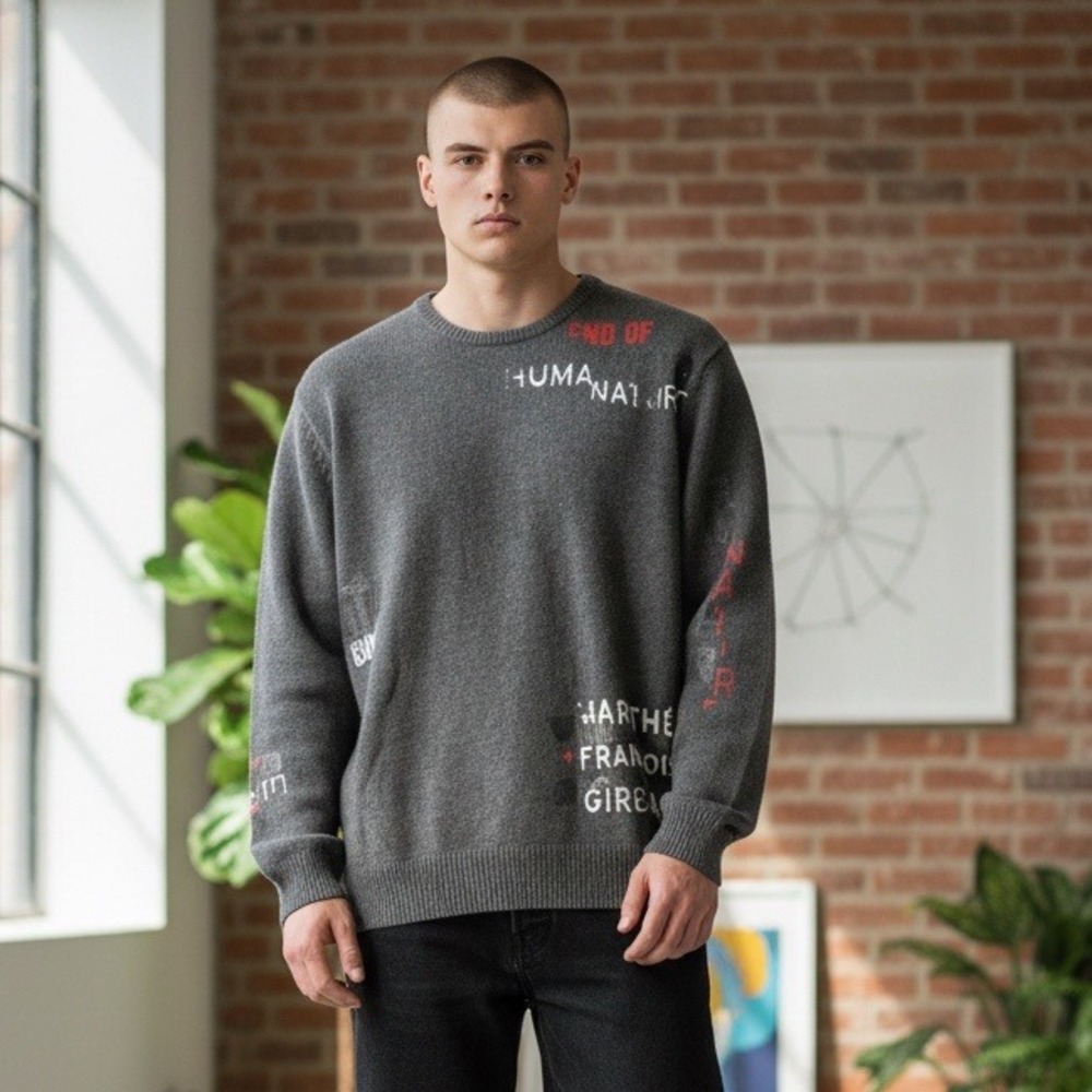 VTG Y2K Marithe Francois Girbaud mens Dark Grey Graphic Crewneck Sweater‎ 3XL